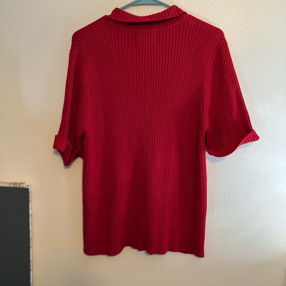 Quacker Factory Red Short-Sleeve Zip Front Cardigan - Picture 4 of 6